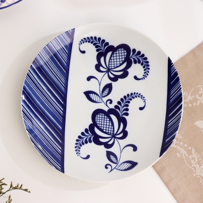 Тарелка Тарелка "Романс цветок", д-240мм, нео гжель