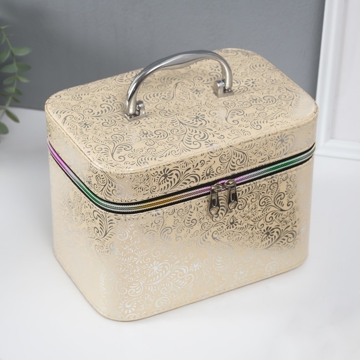 Шкатулка кожзам с зеркалом Шкатулка кожзам с зеркалом "Узоры, бабочки" беж н-р 3 шт 19х10,5х10,5 21х13х14 15х23х17см