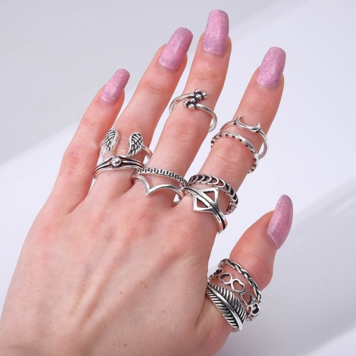 Кольцо набор 12 штук «Вдохновение», размер МИКС, цвет чернёное-серебро