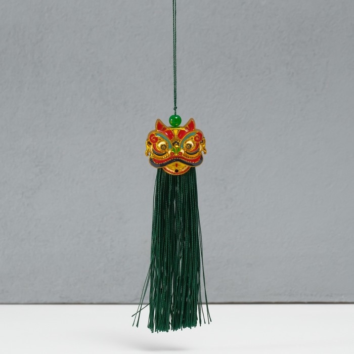 Подвеска текстиль, пластик Подвеска текстиль, пластик "Китайский лев" зелёная 2х4х14 см