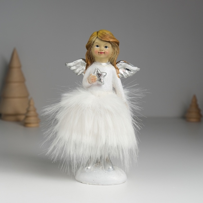 Сувенир полистоун Сувенир полистоун "Ангелочек в белом платье с меховой юбкой" МИКС 8,5х8х15,5 см