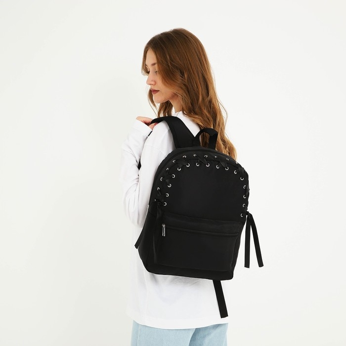 Рюкзак школьный текстильный с лентой, 38х29х11 см,цвет чёрный, отдел на молнии Рюкзак школьный текстильный с лентой, 38х29х11 см,цвет чёрный, отдел на молнии