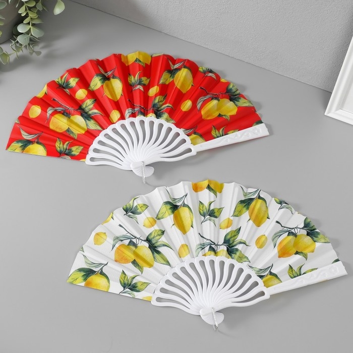 Веер пластик, текстиль  Веер пластик, текстиль "Россыпь лимонов" МИКС 23 см