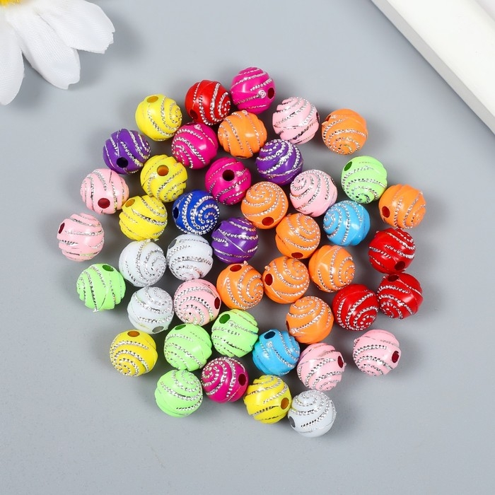 Бусины для творчества пластик Бусины для творчества пластик "Шарик. Блестящая спираль" набор 20 гр d=1 см