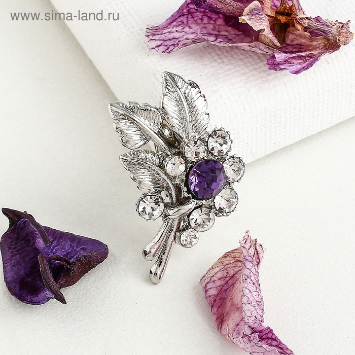 Брошь «Веточка» пробуждение, цвет бело-фиолетовый в серебре Брошь «Веточка» пробуждение, цвет бело-фиолетовый в серебре