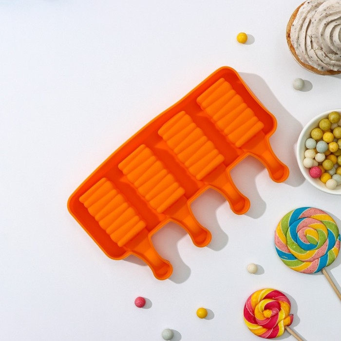 Форма для мороженого «Венеция», силикон, 19,3×11×2,4 см, 4 ячейки (5,5×2,9 см), цвет МИКС Форма для мороженого «Венеция», силикон, 19,3×11×2,4 см, 4 ячейки (5,5×2,9 см), цвет МИКС