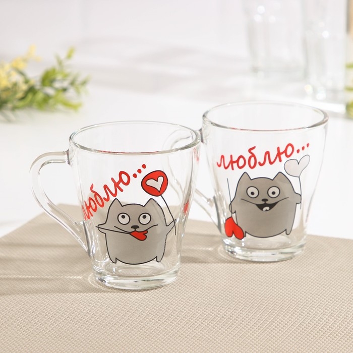 Набор кружек &laquo;Люблю&raquo;, 250 мл, 2 шт, рисунок МИКС
