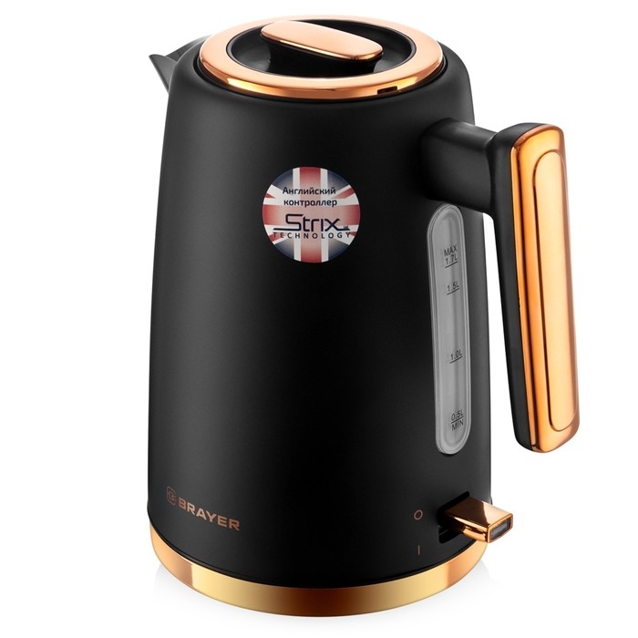 Чайник электрический BRAYER 1054BR, металл, 1.7 л, 2200 Вт, чёрно-золотистый Чайник электрический BRAYER 1054BR, металл, 1.7 л, 2200 Вт, чёрно-золотистый
