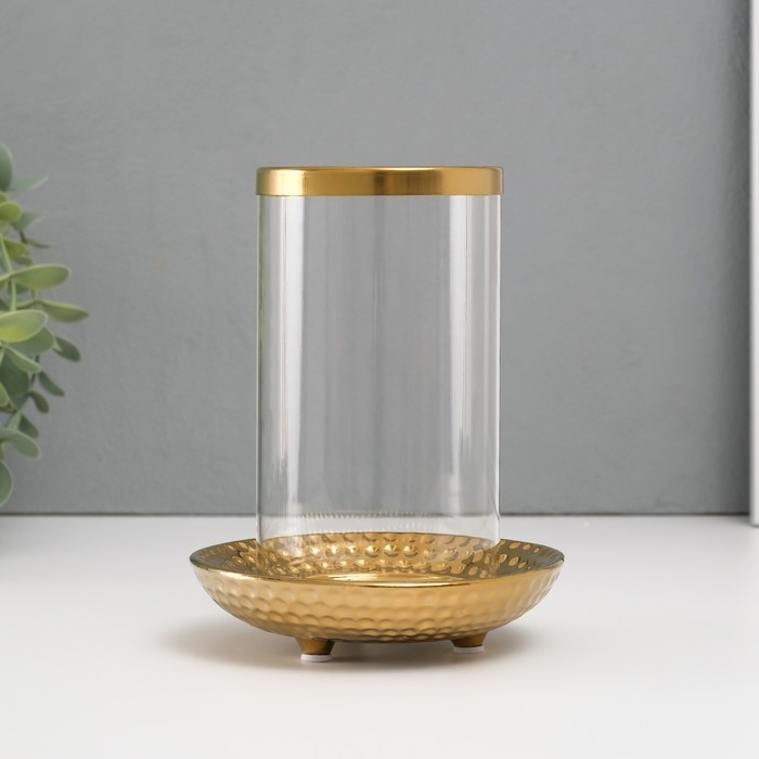 Подсвечник керамика, стекло на 1 свечу  Подсвечник керамика, стекло на 1 свечу "Моро" d=8 см золото 12х12х17,2 см