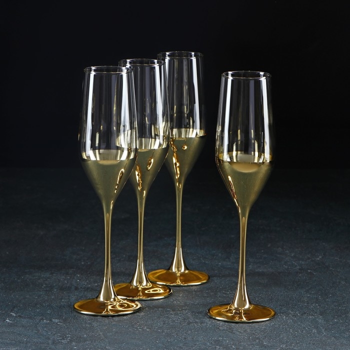 Набор стеклянных бокалов для шампанского «Электрическое золото», 160 мл, 4 шт Набор стеклянных бокалов для шампанского «Электрическое золото», 160 мл, 4 шт