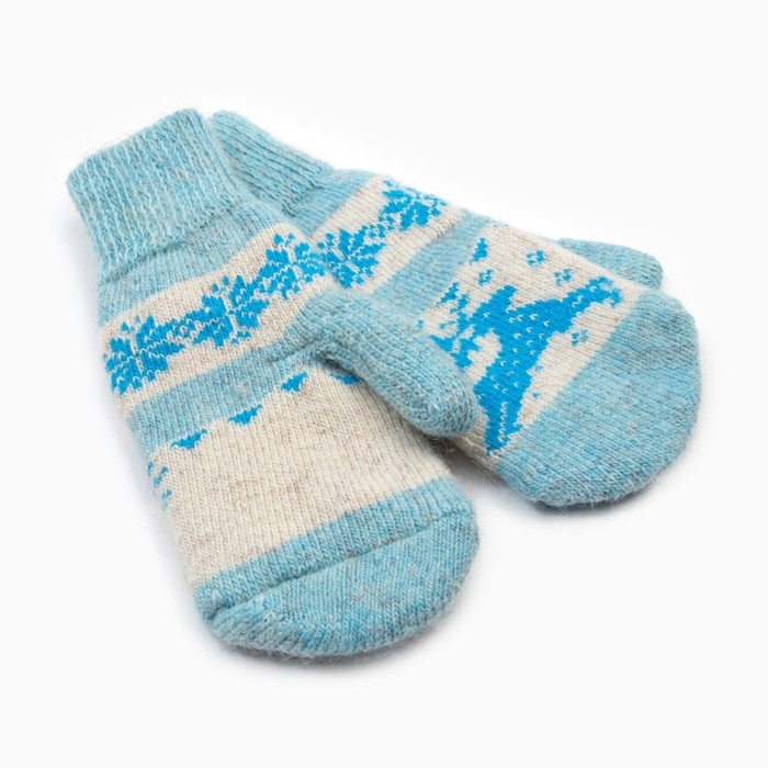 Новый год. Варежки женские шерстяные «Олень со снежинкой», цвет голубой, размер 20-22 Новый год. Варежки женские шерстяные «Олень со снежинкой», цвет голубой, размер 20-22