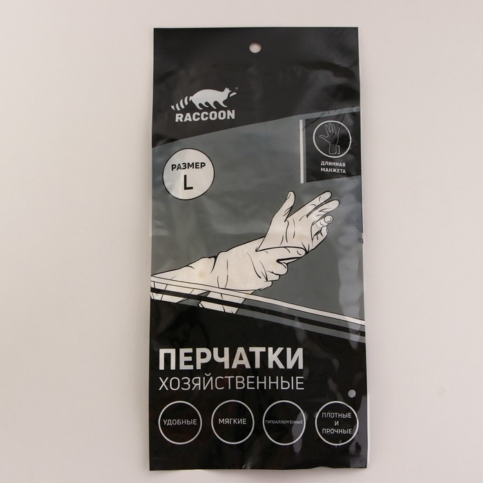 Перчатки хозяйственные Raccoon с манжетой, 40 см, размер L, цвет белый Перчатки хозяйственные Raccoon с манжетой, 40 см, размер L, цвет белый