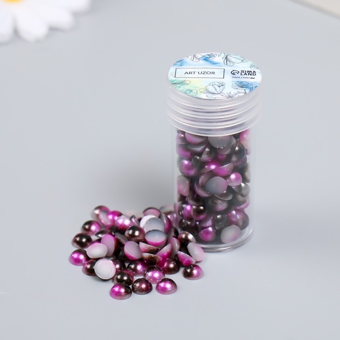 Декор "Полубусины и стразы. Градиент фиолетовый" d=6 мм 10г 200 шт 5х2,5 см  МИКС