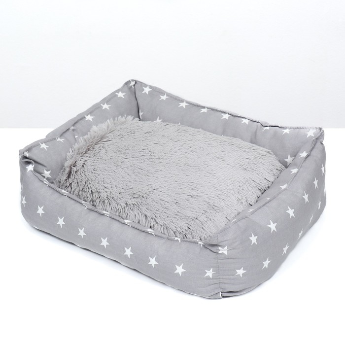 Лежанка   Лежанка  "Пухлик", с мехом, 58 х 46 х 16 см, серая со звёздами