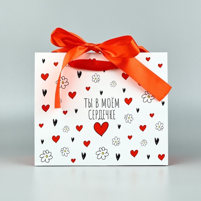 Пакет ламинированный с лентой «В сердечке», ML 27 × 11,5 × 23 см Пакет ламинированный с лентой «В сердечке», ML 27 × 11,5 × 23 см