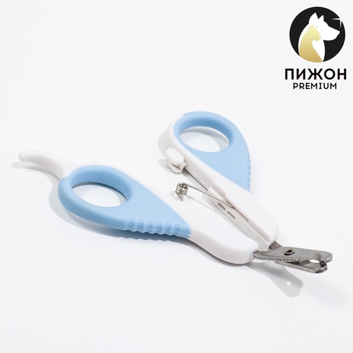 Ножницы-когтерезы  Ножницы-когтерезы "Пижон" Premium изогнутые, с упором для пальца, бело-голубые