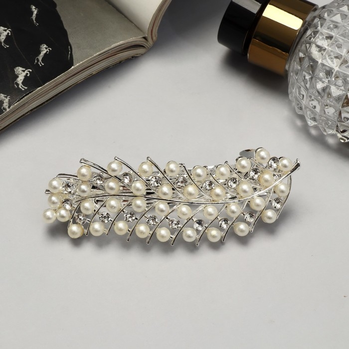 Заколка-автомат для волос Заколка-автомат для волос "Гелая" листок, 8,5 см, серебристо- белый