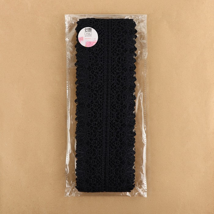 Кружево гипюровое, 80 мм × 6,8 ± 0,5 м, цвет чёрный Кружево гипюровое, 80 мм × 6,8 ± 0,5 м, цвет чёрный