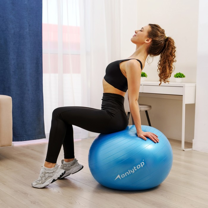 Фитбол ONLYTOP, d=75 см, 1000 г, антивзрыв, цвет голубой Фитбол ONLYTOP, d=75 см, 1000 г, антивзрыв, цвет голубой