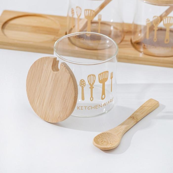 Набор банок стеклянных для сыпучих продуктов &laquo;Тройка&raquo;, 350 мл, с ложками