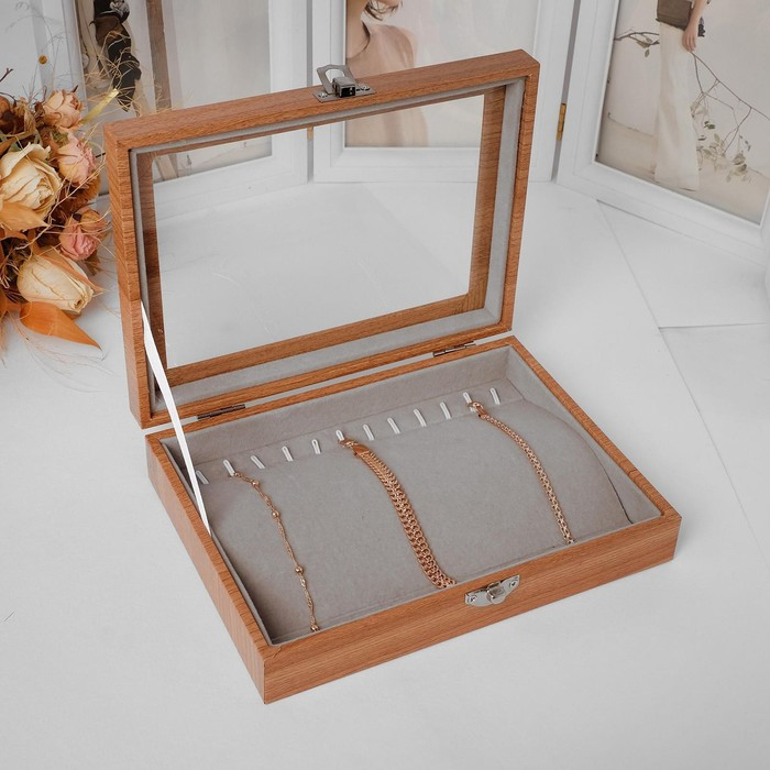 Подставка под кулоны, цепи &laquo;Шкатулка&raquo;, 12 крючков, 20&times;15&times;4,5, цвет серый