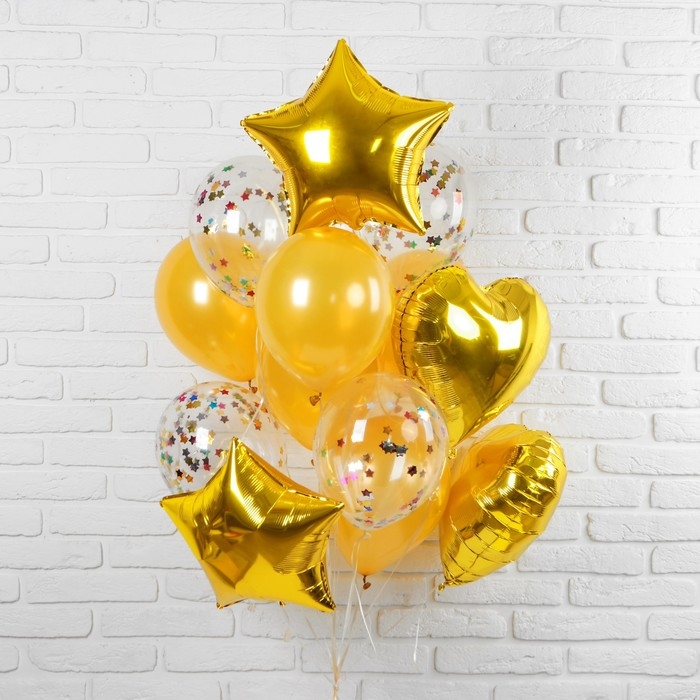 Набор воздушных шаров «Романтика», фольга, латекс, золотой, 14 шт. Набор воздушных шаров «Романтика», фольга, латекс, золотой, 14 шт.