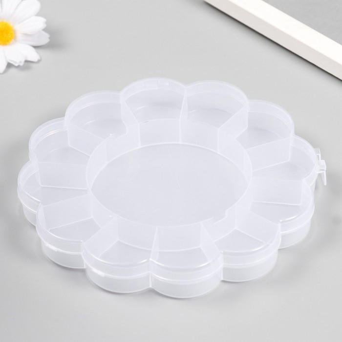 Шкатулка пластик для мелочей Шкатулка пластик для мелочей "Цветок" прозрачная 13 отделений 15,5х15,5х2,5 см