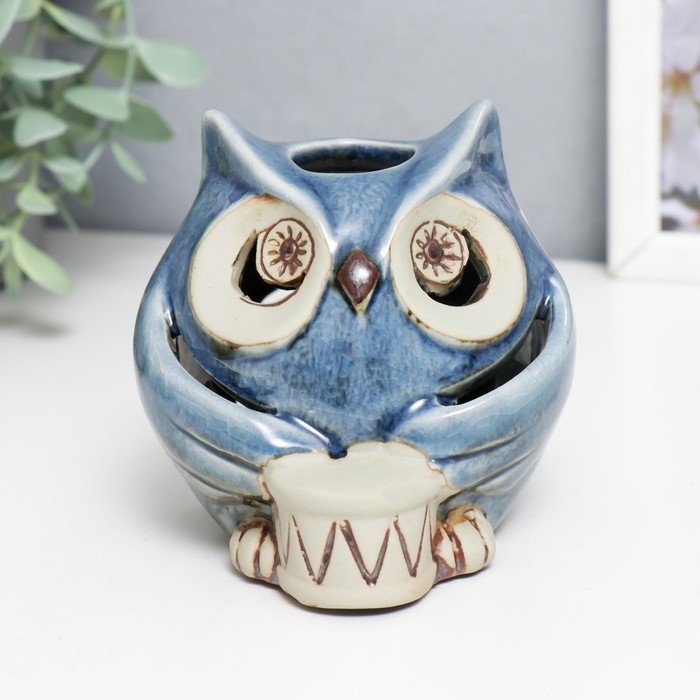Подсвечник керамика на 1 свечу "Синий филин" МИКС 10х10х10 см