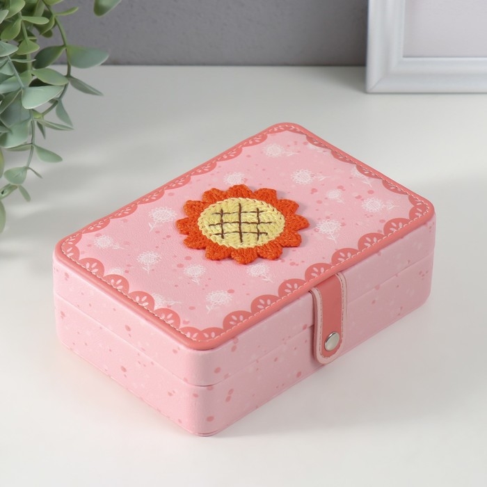 Шкатулка кожзам для украшений  Шкатулка кожзам для украшений "Оранжевый подсолнух на розовом" 11х16х5,5 см