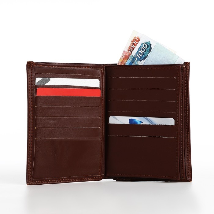 Портмоне мужское без застёжки, 3 в 1, отдел автодокументов, паспорта, карт, купюр, цвет коричневый Портмоне мужское без застёжки, 3 в 1, отдел автодокументов, паспорта, карт, купюр, цвет коричневый
