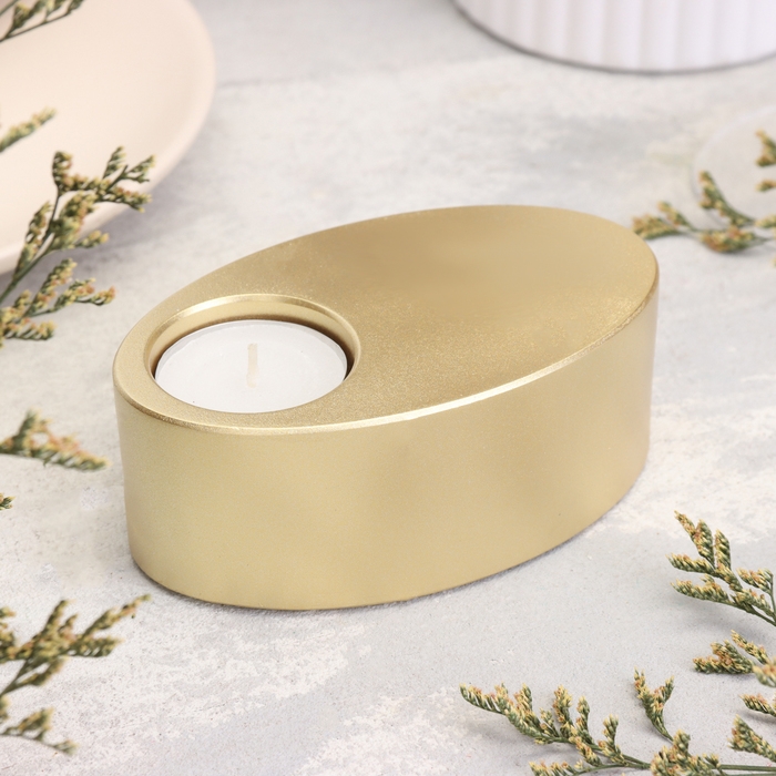 Подсвечник Подсвечник "Узкий овал. Мрамор" из гипса,11,5х7х4см, золото