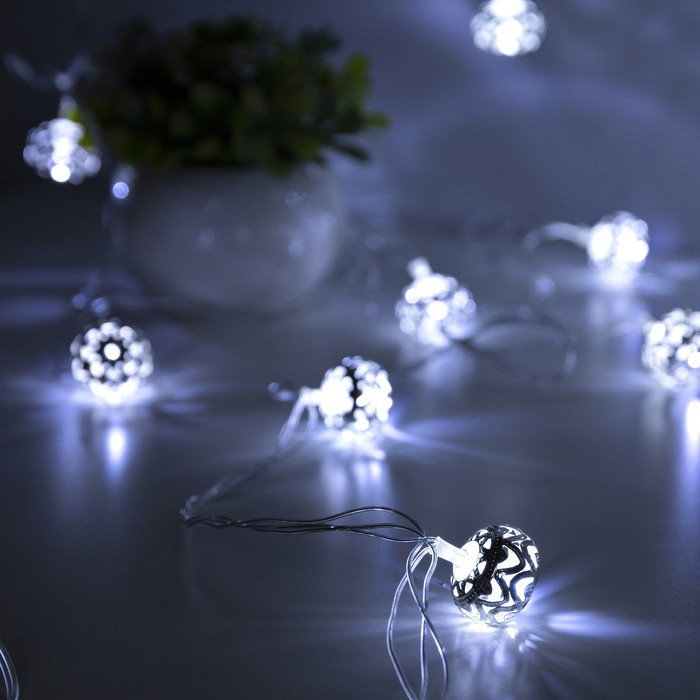 Гирлянда «Нить» 4 м с насадками «Шарик с орнаментом», IP20, прозрачная нить, 20 LED, свечение белое, 8 режимов, 220 В