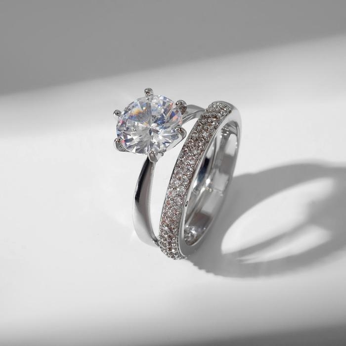 Кольцо "Сокровище" яркий кристалл, цвет белый в серебре, размер 19