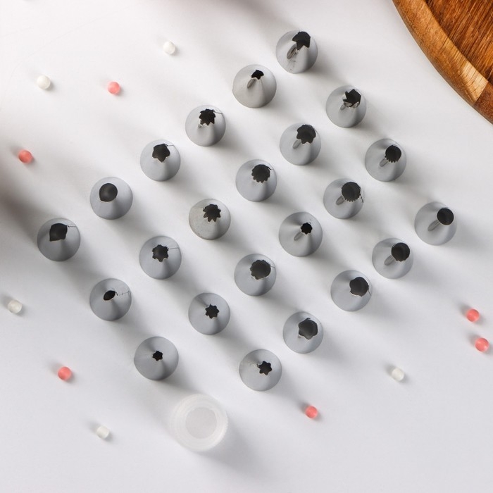 Набор насадок кондитерских Доляна, d=1,5 см, насадки 23 шт, адаптер 1 шт, МИКС Набор насадок кондитерских Доляна, d=1,5 см, насадки 23 шт, адаптер 1 шт, МИКС