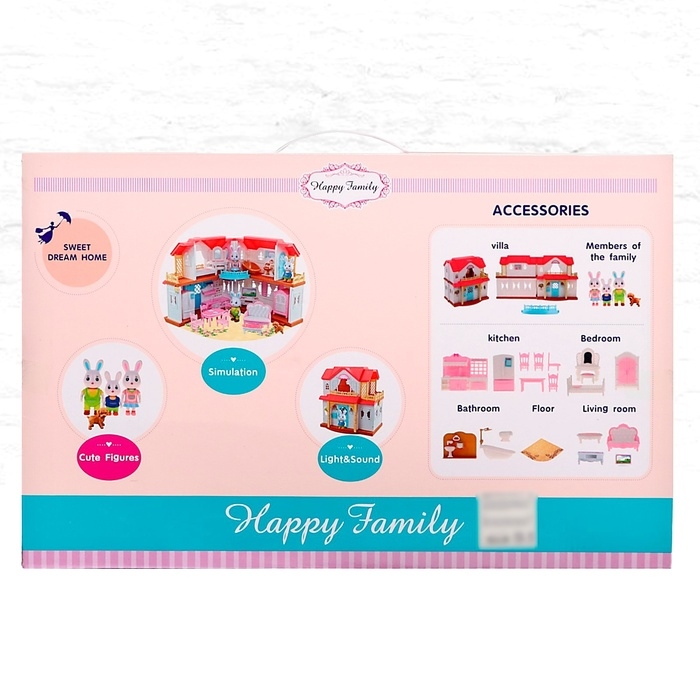 Дом для кукол с набором животных «Семья кроликов» и питомцем, свет, звук Дом для кукол с набором животных «Семья кроликов» и питомцем, свет, звук