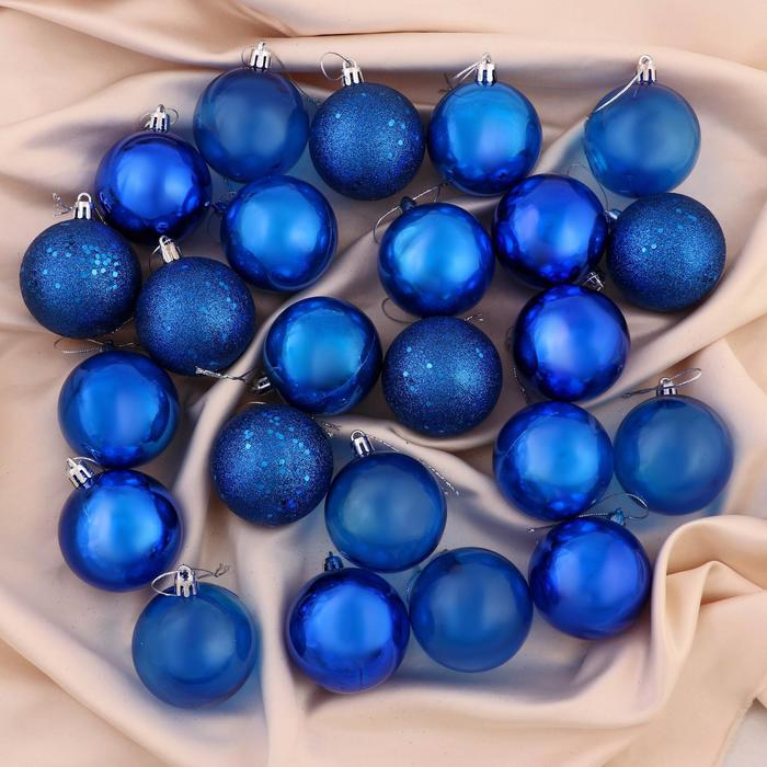 Набор шаров пластик d-6 см, 24 шт Набор шаров пластик d-6 см, 24 шт "Далия" синий