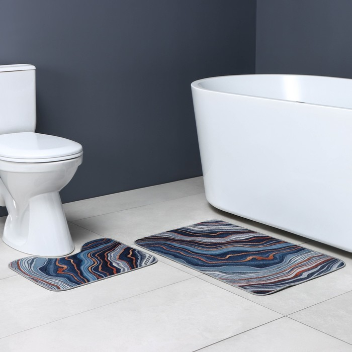 Коврики для ванной и туалета Доляна «Каменная лагуна», 2 шт: 50×80 см, 50×40 см