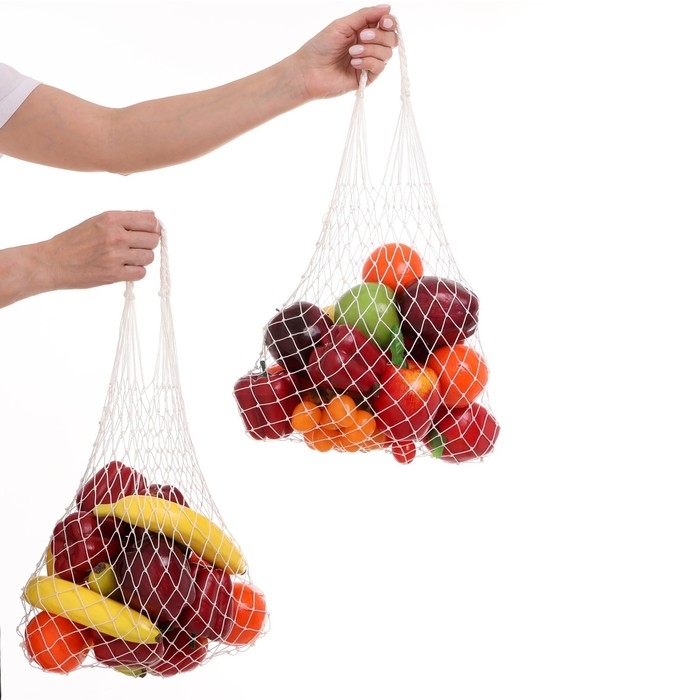 Авоська плетёная сумка 6 л, 38 см, ручка 18 см, клетка 2 см, плотный капрон, набор 2 шт Авоська плетёная сумка 6 л, 38 см, ручка 18 см, клетка 2 см, плотный капрон, набор 2 шт