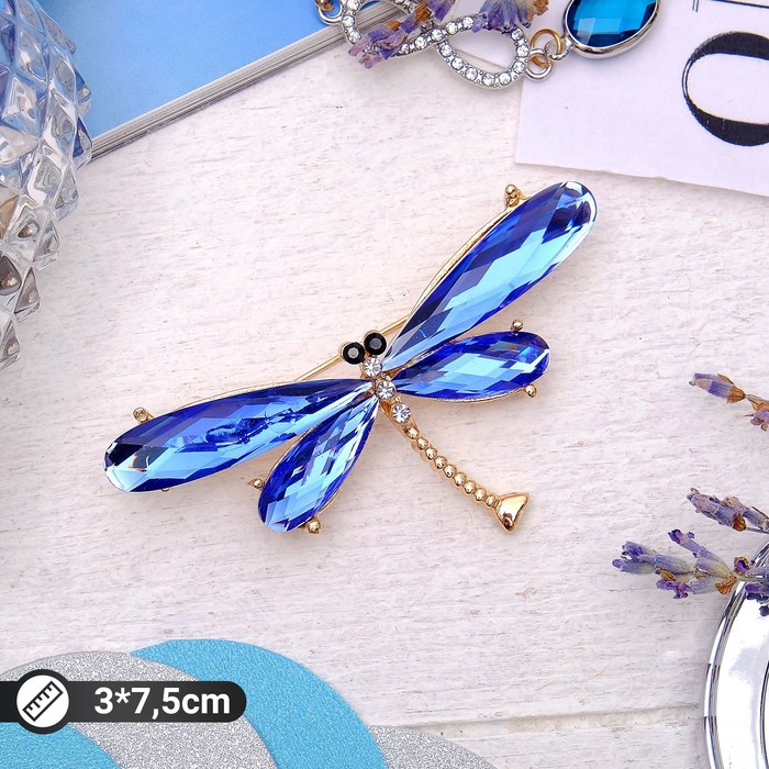 Брошь «Стрекоза», граненые крылья, цвет синий в золоте Брошь «Стрекоза», граненые крылья, цвет синий в золоте