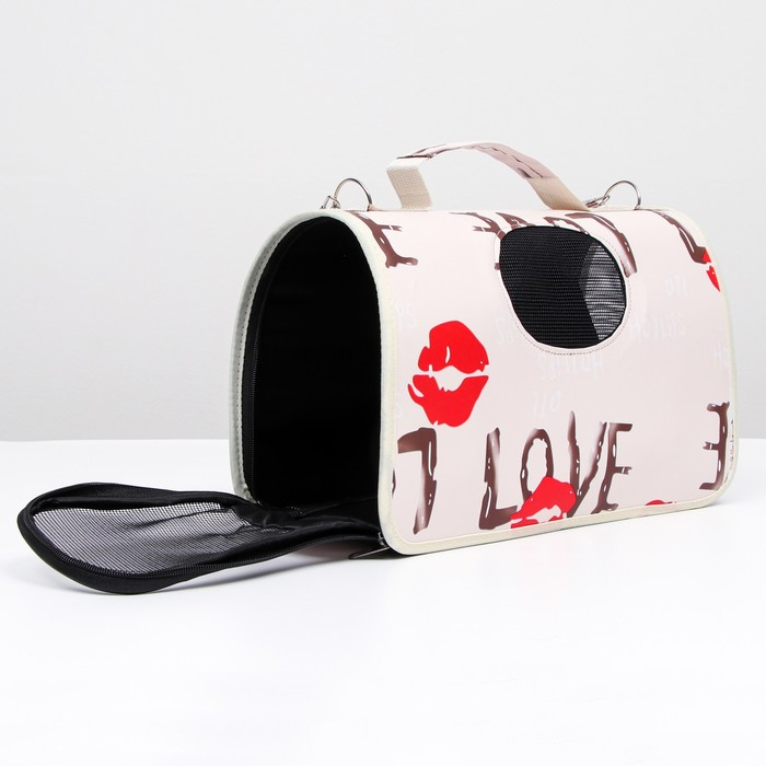Сумка - переноска для животных  Сумка - переноска для животных "Love", размер S, белая, 37,5 х 17 х 22 см