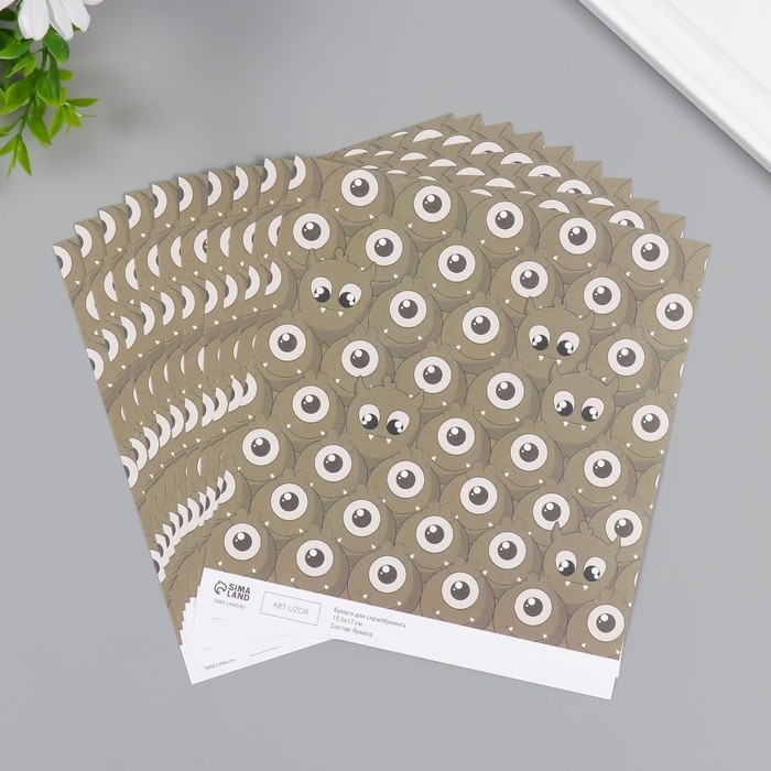 Бумага для скрапбукинга Бумага для скрапбукинга "Монстрики" плотность 180 гр набор 10 шт 15,5х17 см