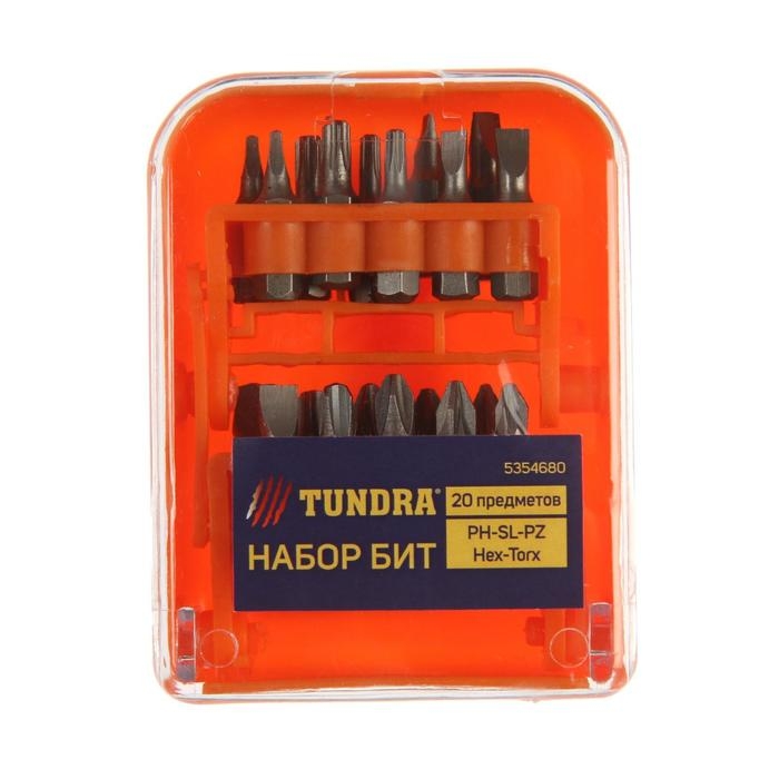 Набор бит ТУНДРА, PH-SL-PZ-Hex-Torx, 20 предметов Набор бит ТУНДРА, PH-SL-PZ-Hex-Torx, 20 предметов