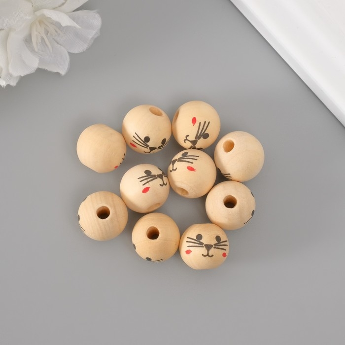 Бусины для творчества дерево Бусины для творчества дерево "Мордочка котика" набор 10 шт d=1,6 см