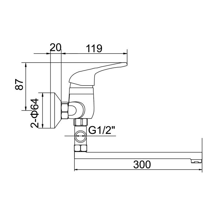 Cмеситель для ванны Accoona A7060, однорычажный, излив 300 мм, с душевым набором, хром Cмеситель для ванны Accoona A7060, однорычажный, излив 300 мм, с душевым набором, хром