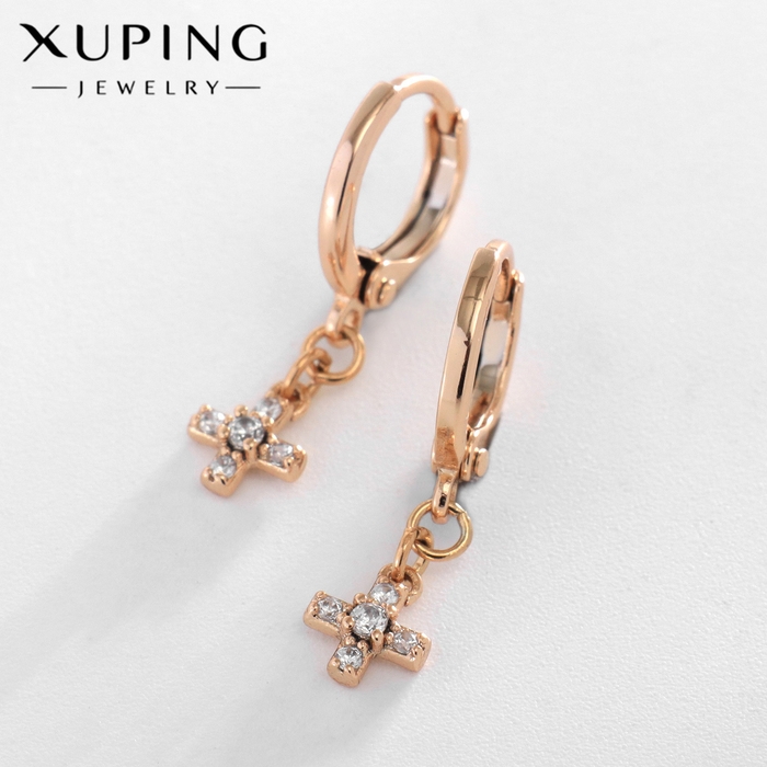 Серьги со стразами XUPING крест малый, цвет белый в розовом золоте Серьги со стразами XUPING крест малый, цвет белый в розовом золоте