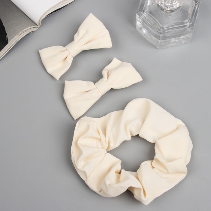 Набор для волос Набор для волос "Фелиция" (резинка 7 см, 2 зажима 6,5 см) стиль, молочный