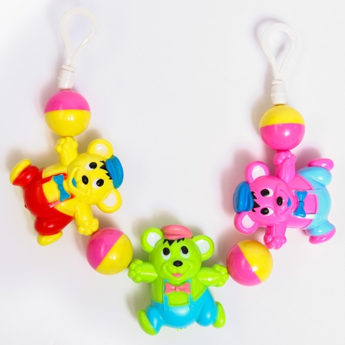 Растяжка на кроватку/коляску «Забавные зверята», 3 игрушки с погремушками, Крошка Я Растяжка на кроватку/коляску «Забавные зверята», 3 игрушки с погремушками, Крошка Я