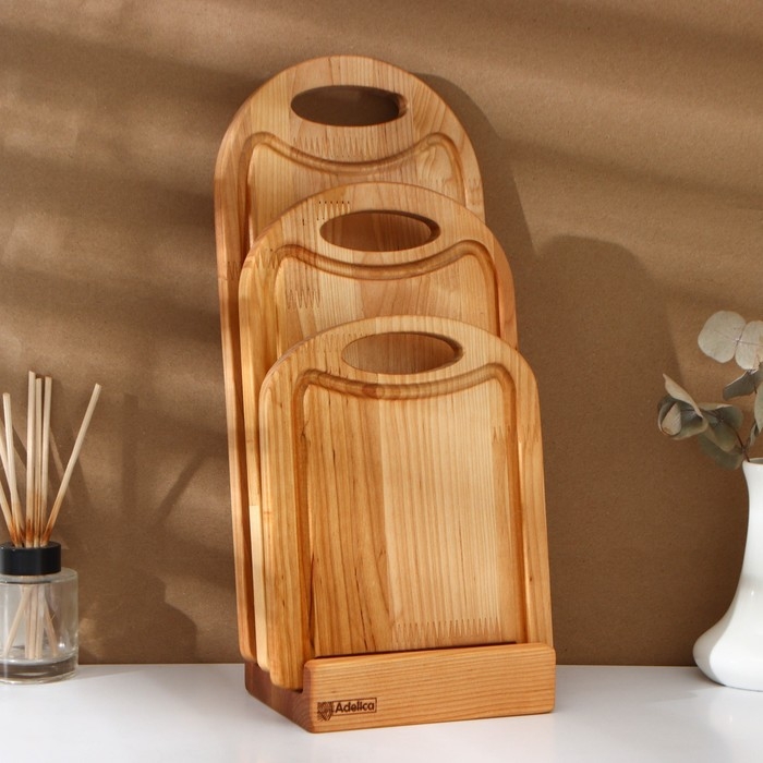 Набор разделочных досок на подставке Adelica, 3 шт: 38×18, 30×18, 22×18 см, берёза Набор разделочных досок на подставке Adelica, 3 шт: 38×18, 30×18, 22×18 см, берёза