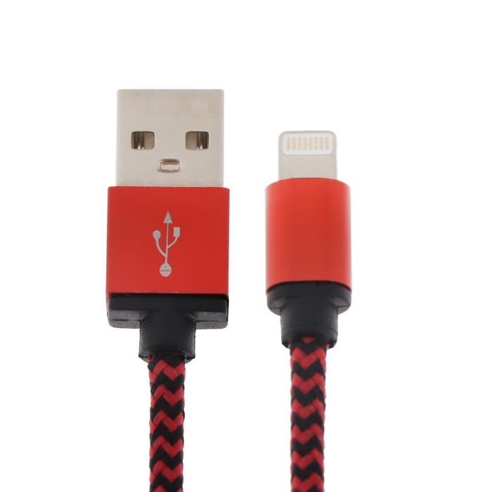 Кабель Luazon, Lightning - USB, 1 А, 1 м, оплётка нейлон, красный Кабель Luazon, Lightning - USB, 1 А, 1 м, оплётка нейлон, красный