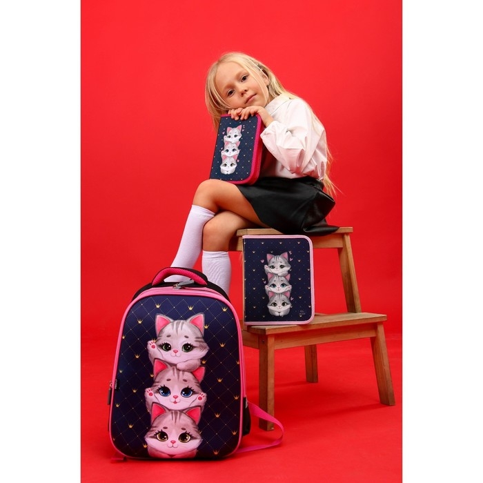 Папка для тетрадей А5, 180 х 230 х 25 мм, молния вокруг, пластиковая 0.5, ПМ-А5-04 Calligrata  Папка для тетрадей А5, 180 х 230 х 25 мм, молния вокруг, пластиковая 0.5, ПМ-А5-04 Calligrata "Котики"